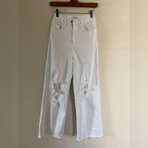 Vibrant M.I.U. Women’s White Distressed RawEdge WideBottom Stretch Jeans 24